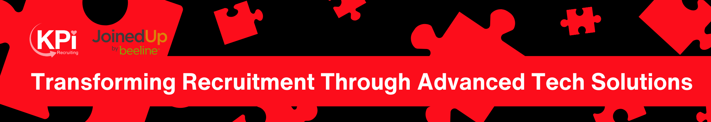 Red and Black jigsaw banner with company logos.