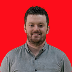 Male headshot with Red background