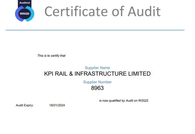KPI Rail pass RISQS Audit with commendation